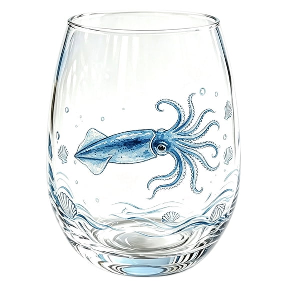 Tuvgenk Stemless Wine Glass with Shell Art for Cocktails Water and Coastal Home Decor