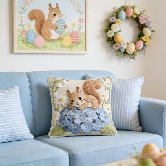 Tuvgenk Throw Pillow Covers Comfort 16x16 in Square Squirrel Spring Pillow Covers Embroidered Decorative Animals Couch Cushion Covers with Zipper