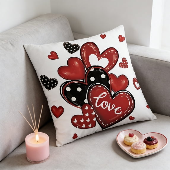 Tuvgenk Valentine's Day Pillow Covers 18x18 Inch Black Red Heart Decorative Throw Pillow Covers Valentines Cushion Case for Bedroom Sofa Couch Holiday Festivals Home Decor