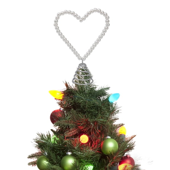 Tuvgenk Valentine’s White Pearl Heart Spring Tree Topper – Rotating Chrome Coil Decoration for Table, Mantel, Photo Prop