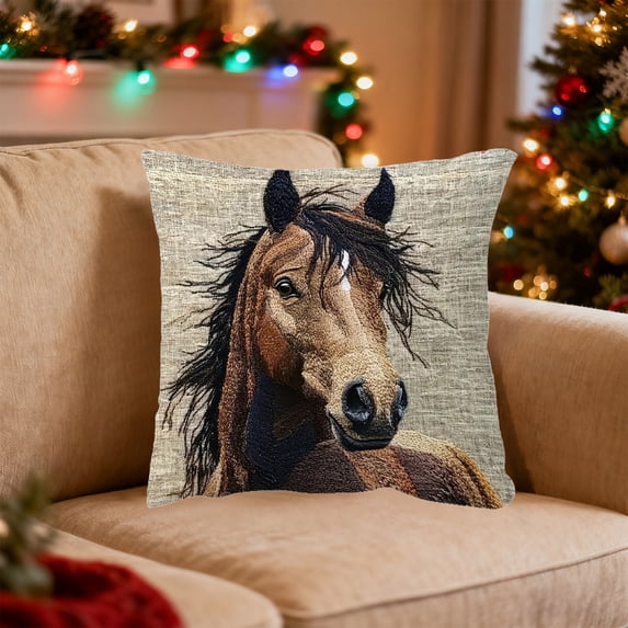 Tuvgenk Vintage Throw Pillow Covers 18x18 In Short Plush Indoors Pillowcases Horse Soft Black for Patio