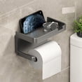 thumbnail image 1 of Tuvgenk Wall Mount Toilet Paper Holder with Shelf Bathroom Toilet Paper Roll Holder with Storage Plastic Strong Self Adhesive Modern Waterproof Gray, 1 of 8