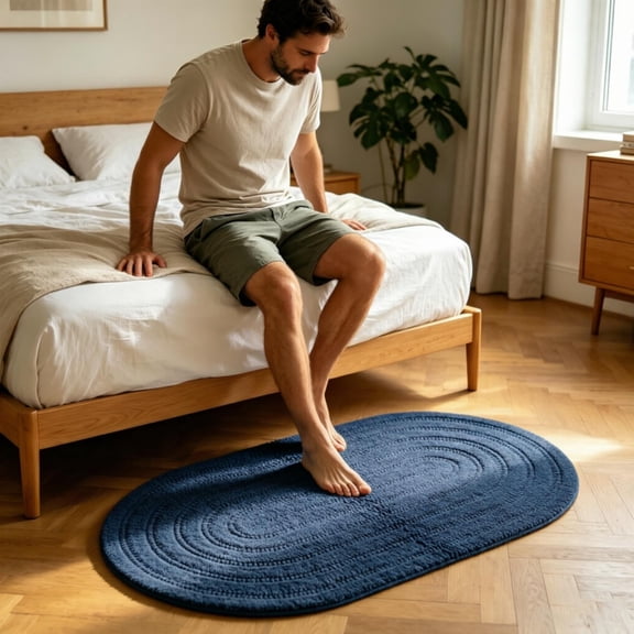 Tuvgenk Washable Area Rugs 23.6x15.8 in Carpet Cloth Oval Solid Color Soft Non Slip Blue