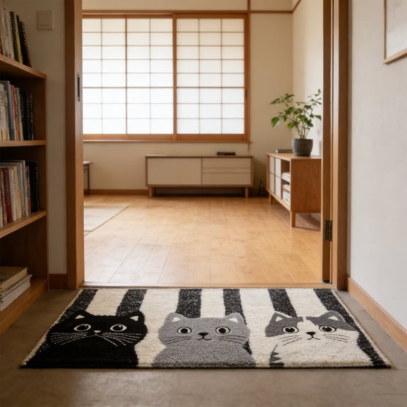 Tuvgenk Washable Doormats Multicolor Cat Rectangle Area Rugs Bedroom Cute Polyester 15.75x23.62 In