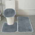 thumbnail image 1 of Tuvgenk Water Absorbing Bathroom Rug Set 3 Piece Non Slip Toilet Rugs Large U Shaped Bathroom Dark Gray Floor Mat for Tub, 1 of 8