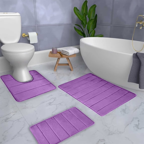Tuvgenk Water Absorbing Bathroom Rug Set Quick Drying 3 Piece Toilet Rugs Small Bathroom Purple U Shaped Floor Mat for Tub