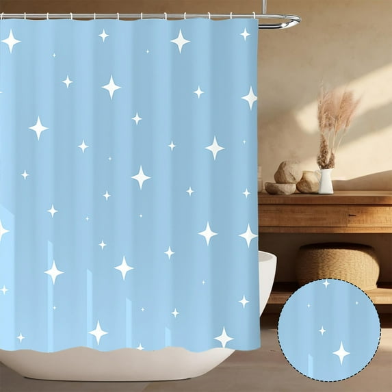 Tuvgenk Waterproof Fabric Shower Curtain Bathroom Decor Farmhouse Bath Curtain Blue Weighted Bath Drapes 71x39 inch