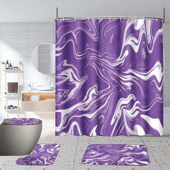 Tuvgenk Waterproof Shower Curtains And Bath Rug Set Bathroom Decor Modern Bath Curtain Purple Shower Drape (4 Piece,Curtain + Mats)