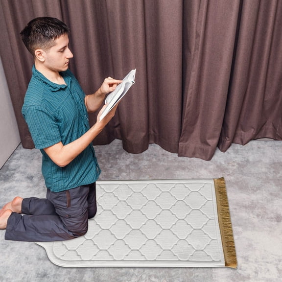 Tuvgenk White Solid Foldable Prayer Mat Portable Non Slip Warm Breathable for Home Travel Office