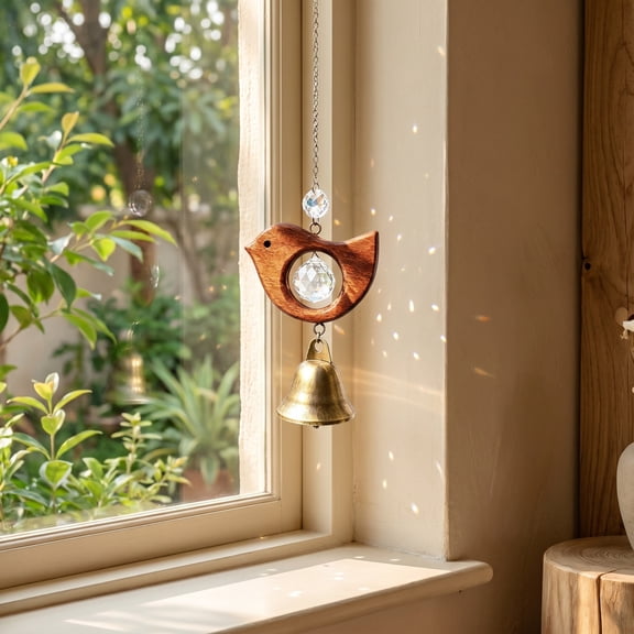 Tuvgenk Wind Chime Beech Wood Crystal Bell, Home Decorative Pendant Creative Crystal Craft