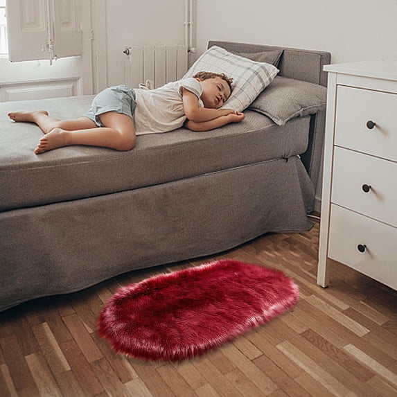 Tuvgenk Wine Solid Faux Sheepskin Area Rug Super Soft Multi-Purpose Easy Clean for Bedroom Living Room