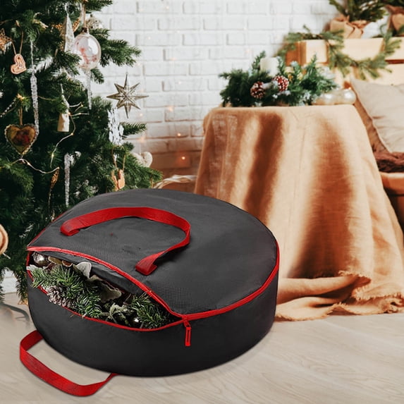 Tuvgenk Wreath Storage Bag Water Resistant Durable Black Storage Bags Zipper Practical Multifunction for Home Use