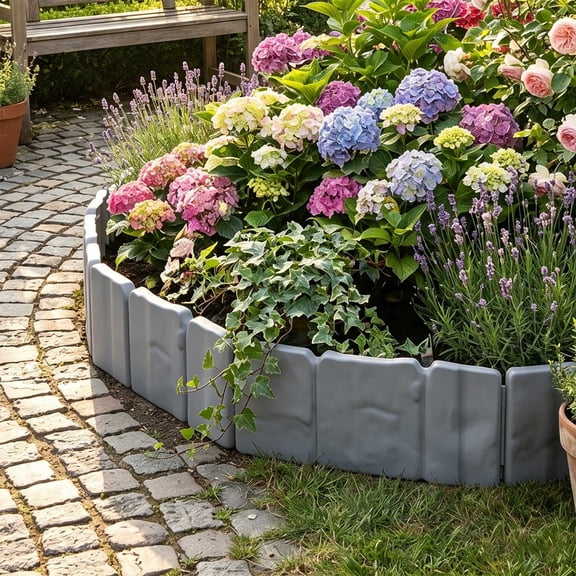 Tuvgenk Yard Garden Fence Gray 9.6 x 3.9 in Resin, Landscape Edging for Decorative Flower Beds, Lawn Borders Easy Assembly with Ground Stakes