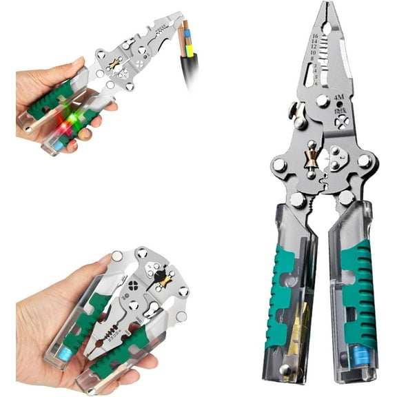Tuvilo Electrical Pliers, 2025 New 20-in-1 Multifunctional Wire Stripper with Built-in Voltage Tester, Folding Stylus Screwdriver for Cutting, Stripping, Crimping Wires & Cable