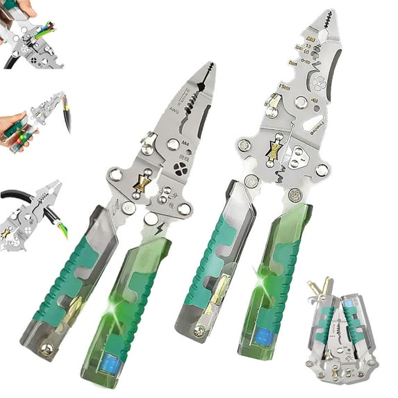 Tuvilo Electrical Pliers, Foldable Alloy Steel Multitool with Insulated-Grip Handles Wire Stripper Cutter Built-In Voltage Tester Screwdriver for Electricians DIY Repairs (Two Piece Set)