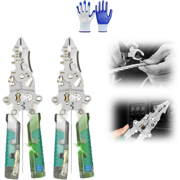 Tuvilo Electrical Pliers, Folding Stylus Screwdriver Wire Stripper, 8 In 1 Wire Stripper Twister For Cutting And Pulling Wires, Cable Scissors,Voltage Tester Pliers(2 Pointed)