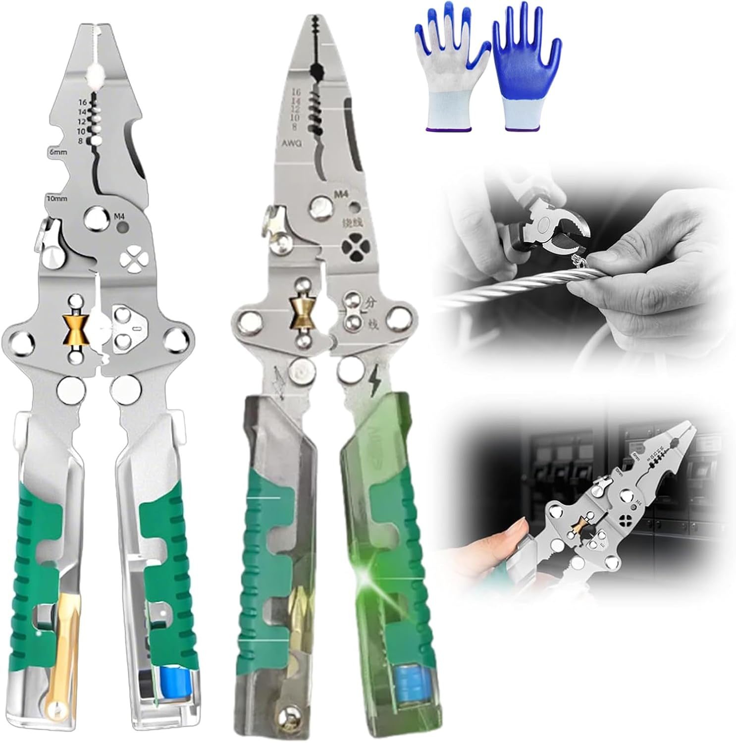 Tuvilo Electrical Pliers, Folding Stylus Screwdriver Wire Stripper, 8 In 1 Wire Stripper Twister For Cutting And Pulling Wires, Cable Scissors,Voltage Tester Pliers(Luya and Pointed)
