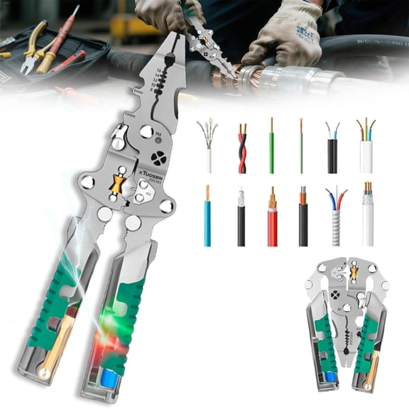Electrical Pliers, Multi-function Electric Wire Stripping Tool, Folding Stylus Screwdriver Wire Stripper, Built-In Voltage Tester, with Insulated-Grip Handles
