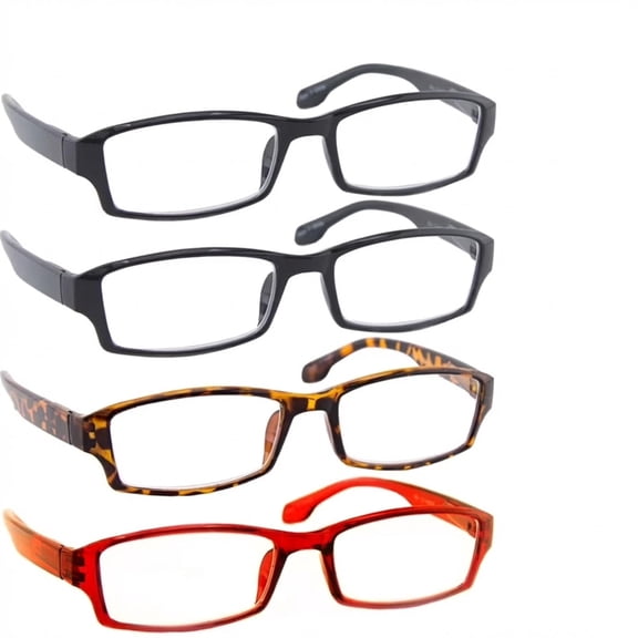 Tuvision Readers Unisex +2.75 Reading Glasses, Black/Tortoise/Red, 4 Pack