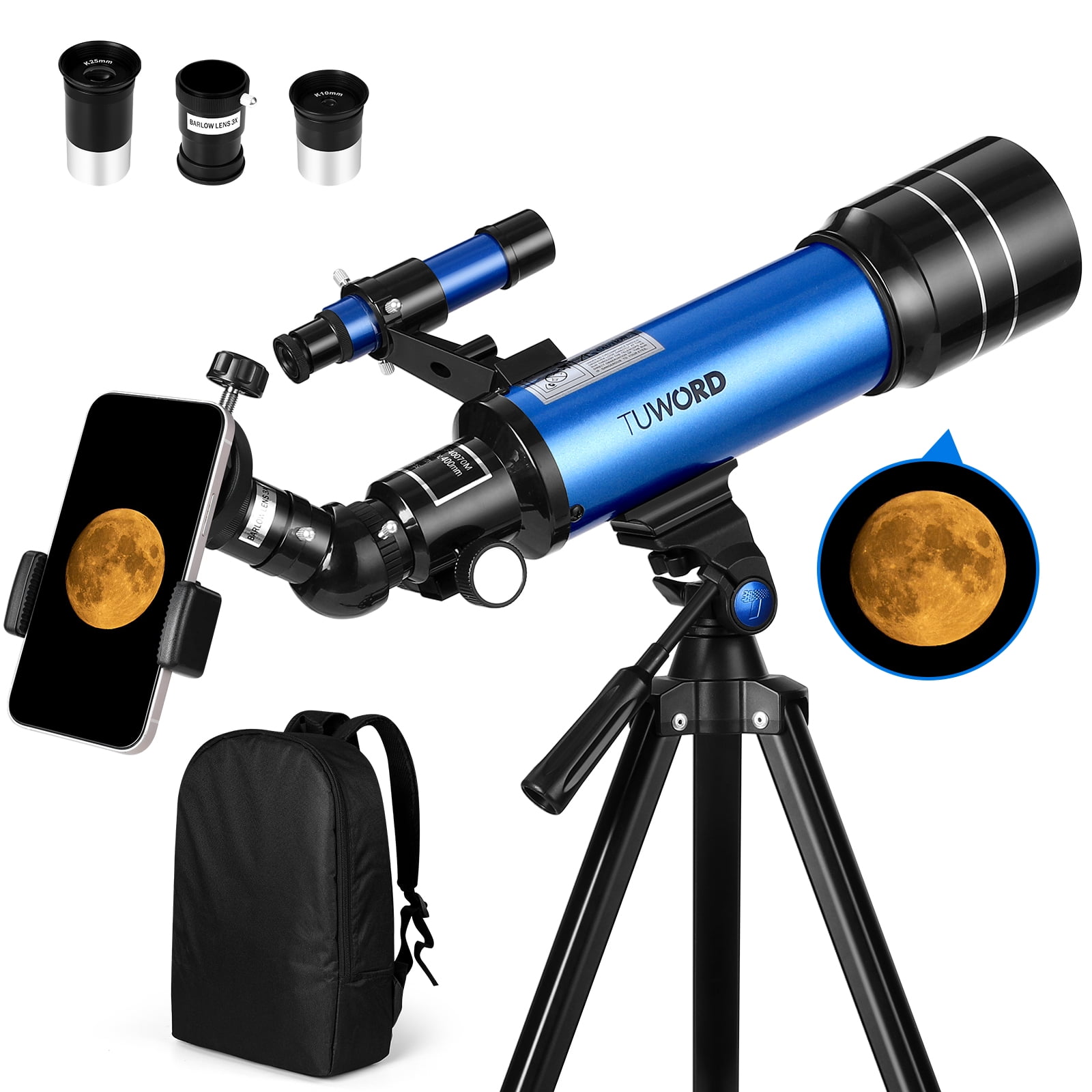 Tuword Upgrade Telescope for Beginners,70mm Aperture 400mm AZ Mount