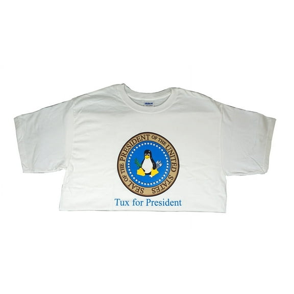 Tux for President Penguin White T-Shirt Large ( who says Linux Lovers can't look good - a non-partisan political tshirt )