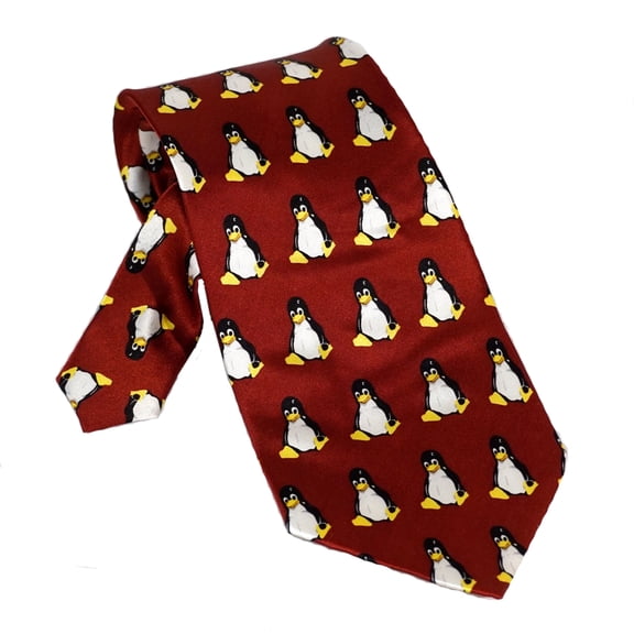 Tux the Penguin - Red Silk Necktie - when Linux Lovers look their best