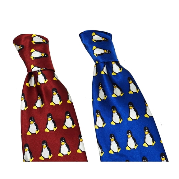 Tux the Penguin Tie - Red & Blue Silk Necktie Set of 2 - when Linux Lovers look their best