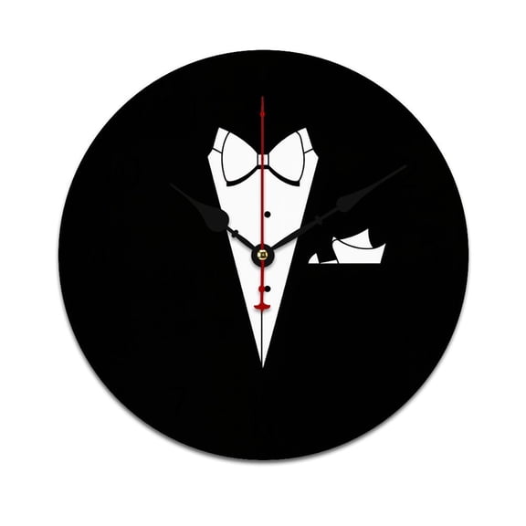 Tuxedo (2)-2 Printed Silent Wall Clock Round Kitchen Clock Chic Quiet Desk Clock For Living Room 10in