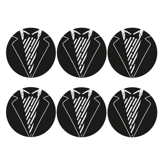 Tuxedo Art Pattern Leather Drink Coasters for Drinks (6 Pack) for Tabletop Protection Round Shape