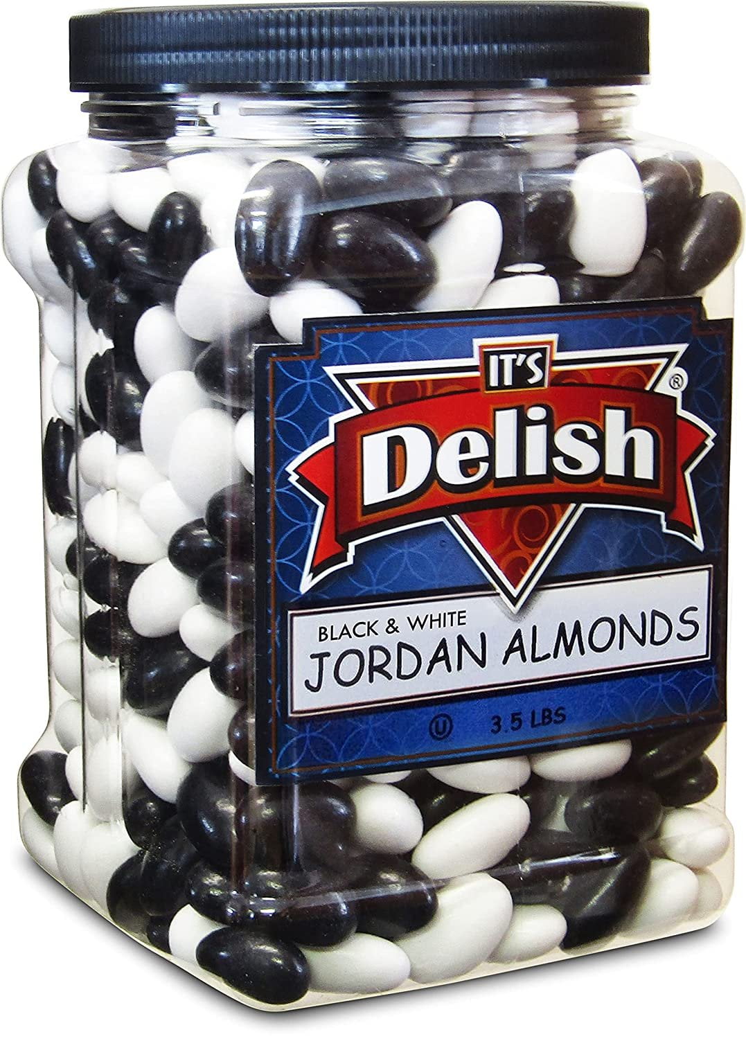 Tuxedo Black & White Jordan Almonds by Its Delish, 3.5 lbs Jumbo Container  Candied Almond Nut with Sweet Hard Candy Coating - Bulk Wedding Favors and Party Buffets - USA Made, Vegan & Kosher