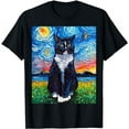 thumbnail image 1 of Tuxedo Black and White Cat Starry Night Art by Aja T-Shirt, 1 of 5