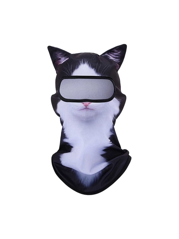 Tuxedo Cat Balaclava, Black-White 3D Animal Ear Ski Face Mask with Goggle Opening, Windproof Winter Neck Warmer for Skiing Snowboarding