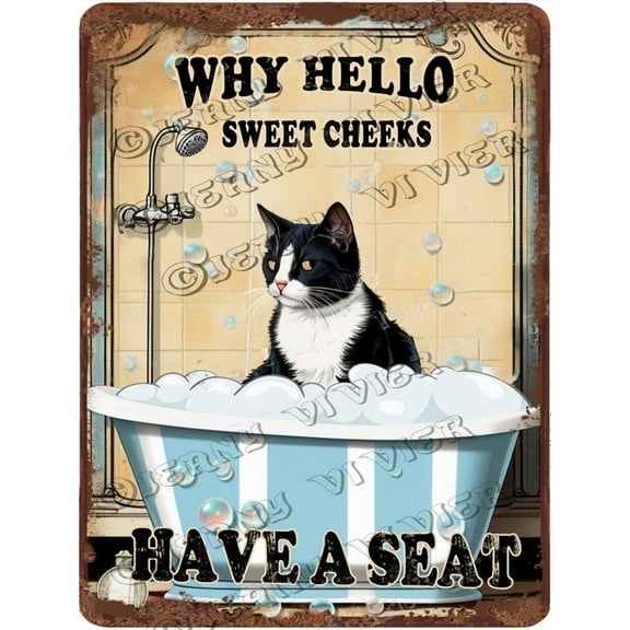 Tuxedo Cat Bathroom Rules Aluminum Sign,5.5"x8", Waterproof, Vintage Tin Sign, Funny Cat Bathroom Decor, Cat Decor, Cats Gifts