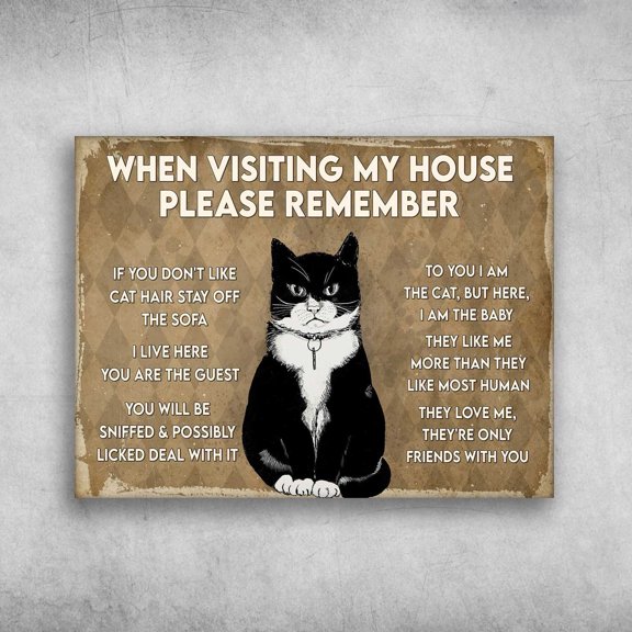 Tuxedo Cat, Cat Lover, When Visiting My House, Please Remember, If You Don't Like Cat Hair, Stay Off The Sofa 16 x 24 Inch Poster