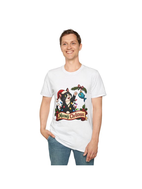 Tuxedo Cat Christmas Funny Cute Holiday Pet Festive Unisex Softstyle T-Shirt