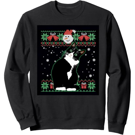 Tuxedo Cat Christmas Ugly Sweater Santa Claus Presents Sweatshirt