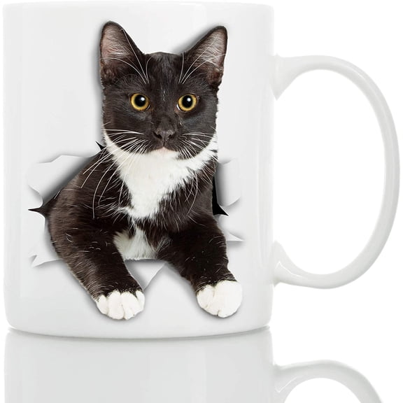 Tuxedo Cat Coffee Mug - Ceramic Funny Coffee Mug - Perfect Cat Lover Gift - Cute Novelty Coffee Mug Present - Great Birthday or Christmas Surprise for Friend or Coworker, Men and Women (11oz)