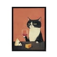 thumbnail image 1 of Tuxedo Cat Drinking Wine With Cheese Black Framed Canvas Wall Art Print 18X24", 1 of 4