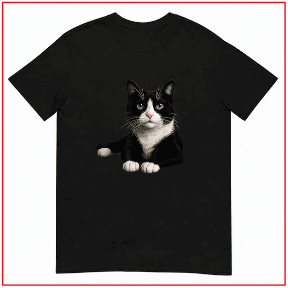Tuxedo Cat Green Eyes Artistic Feline Portrait Graphic Unisex T Shirt V17027 Size S- 5XL