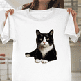thumbnail image 1 of Tuxedo Cat Green Eyes Artistic Feline Portrait Graphic Unisex T-Shirt, up to size 3XL., 1 of 2
