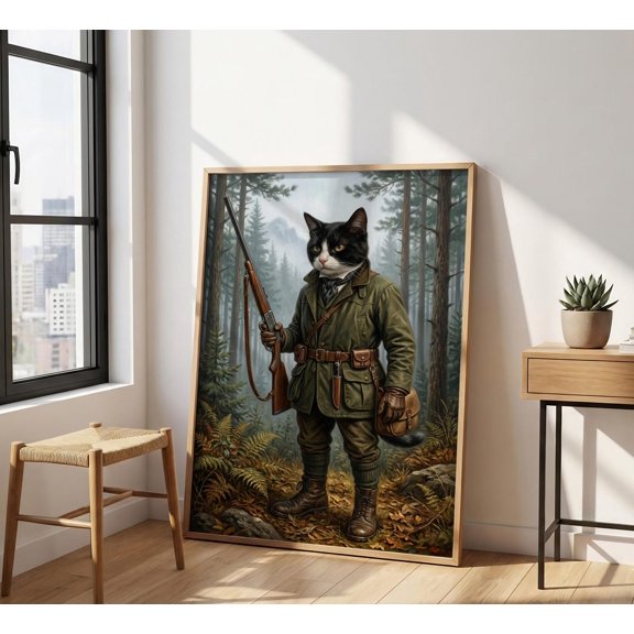 Tuxedo Cat Hunter Rustic Cabin Poster Unframed Paper Print