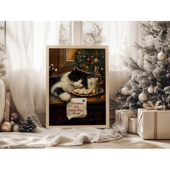 Tuxedo Cat List Wall Art Poster,, Unframed Poster Size 12x18