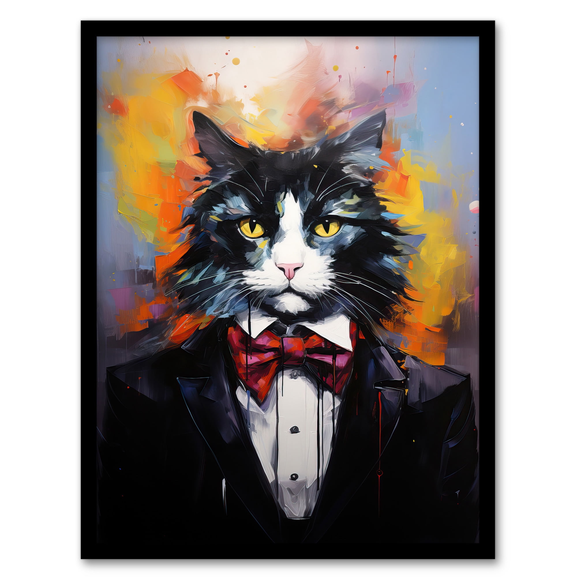 Tuxedo Cat Lover Gift Black White Pet Portrait Artwork Painting Art ...