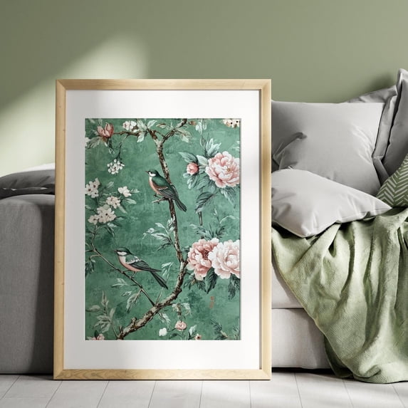 Tuxedo Cat Martini Floral Animal Art Poster, Unframed Size 16x24