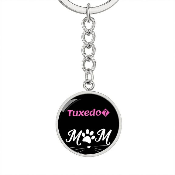 Tuxedo Cat Mom Keychain Stainless Steel or 18k Gold Circle Pendant