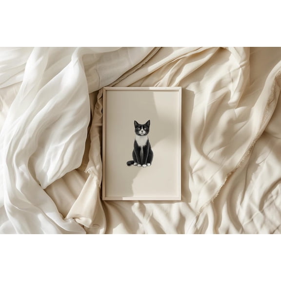 Tuxedo Cat Pencil Drawing Art Poster: Pet Portrait, Unframed Canvas Size 24x36
