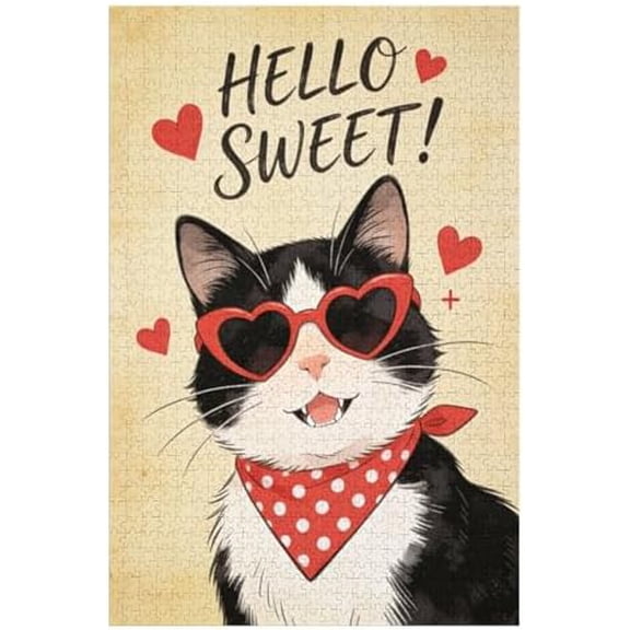 Tuxedo Cat Valentines Day 500 Piece Jigsaw Puzzle for Adults, Relaxing Brain Teaser and Romantic Home Display for Couples or Family Night, Cozy Evening Fun and Holiday Activity