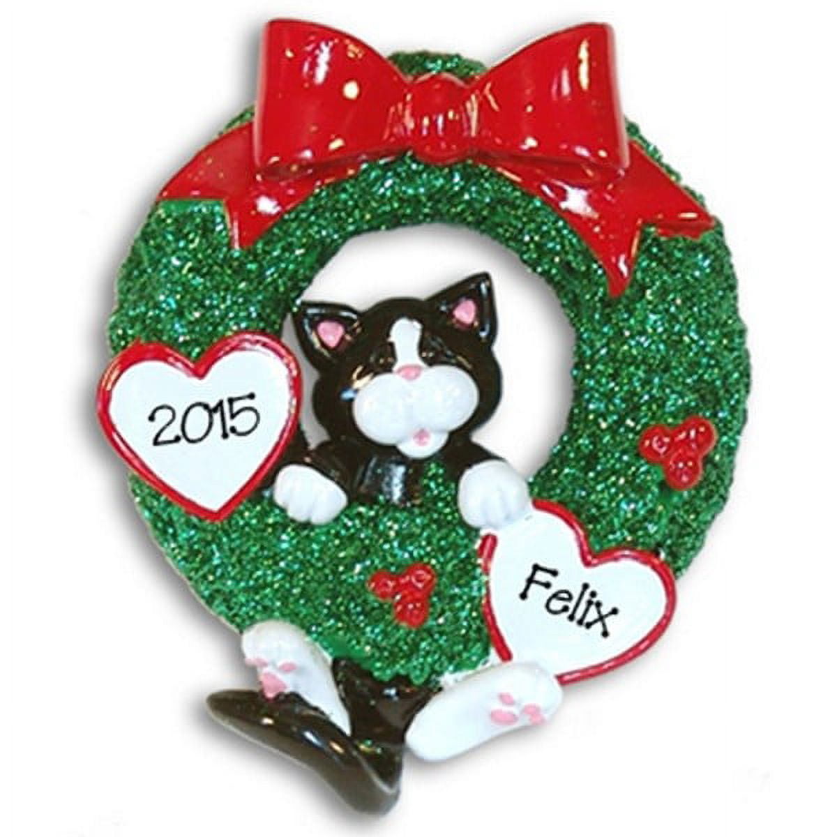 Tuxedo Cat in Wreath Personalized Christmas Ornament - Walmart.com