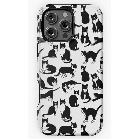 Tuxedo Cats Pattern Black And White Art Phone Case for iPhone 11 12 13 14 15 16 17 Pro Max