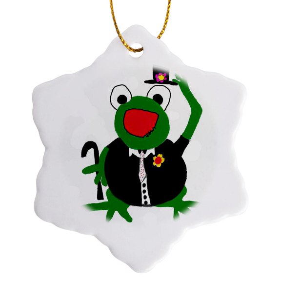 Tuxedo Frog, 3 inch Snowflake Porcelain Ornament
